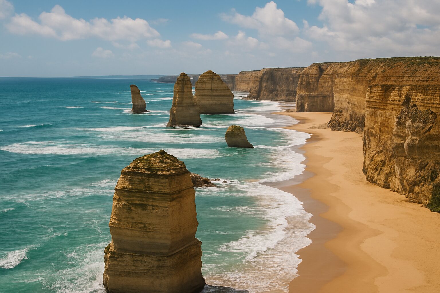View of the Twelve Apostles on the coast, showing rock formations and ocean waves