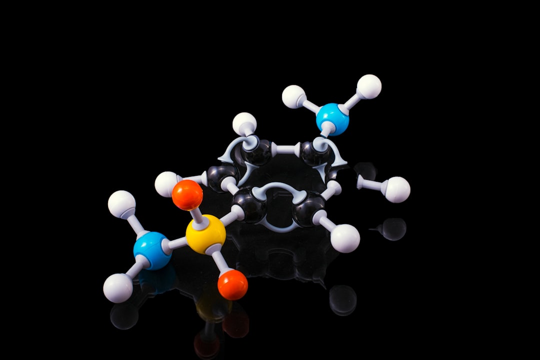 3D molecular model representing a chemical compound against a black background